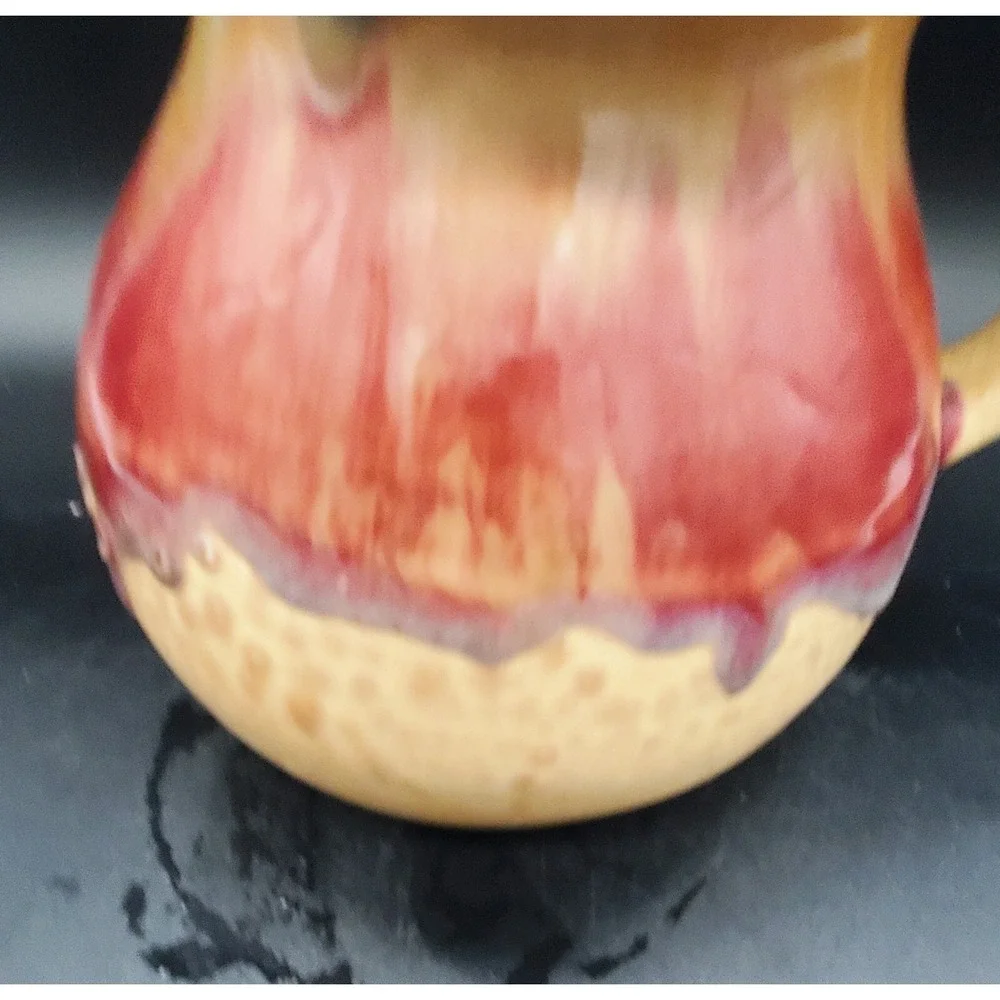 Handmade D. Lessar Studio Art Pottery‎ Red Tulip Pitcher Handmade Drip Glaze 7